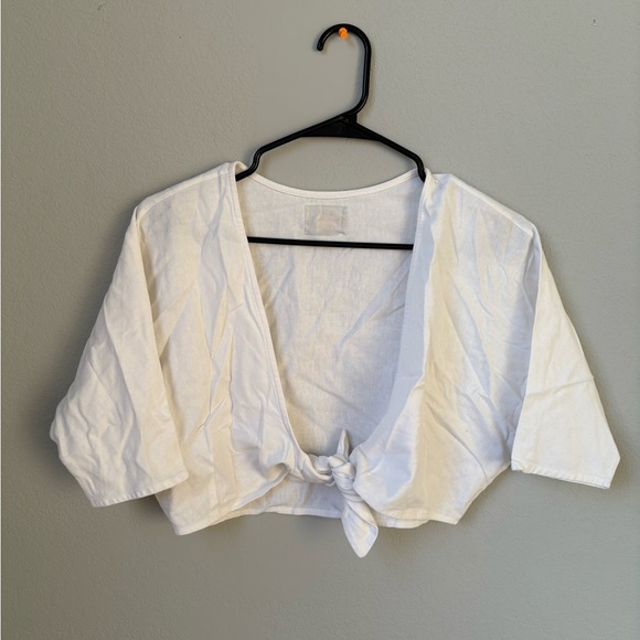 Palmacea‎ Swimwear White Crop Tie Knot Cover Up Linen Beach Medium Coastal EUC - Picture 1 of 6